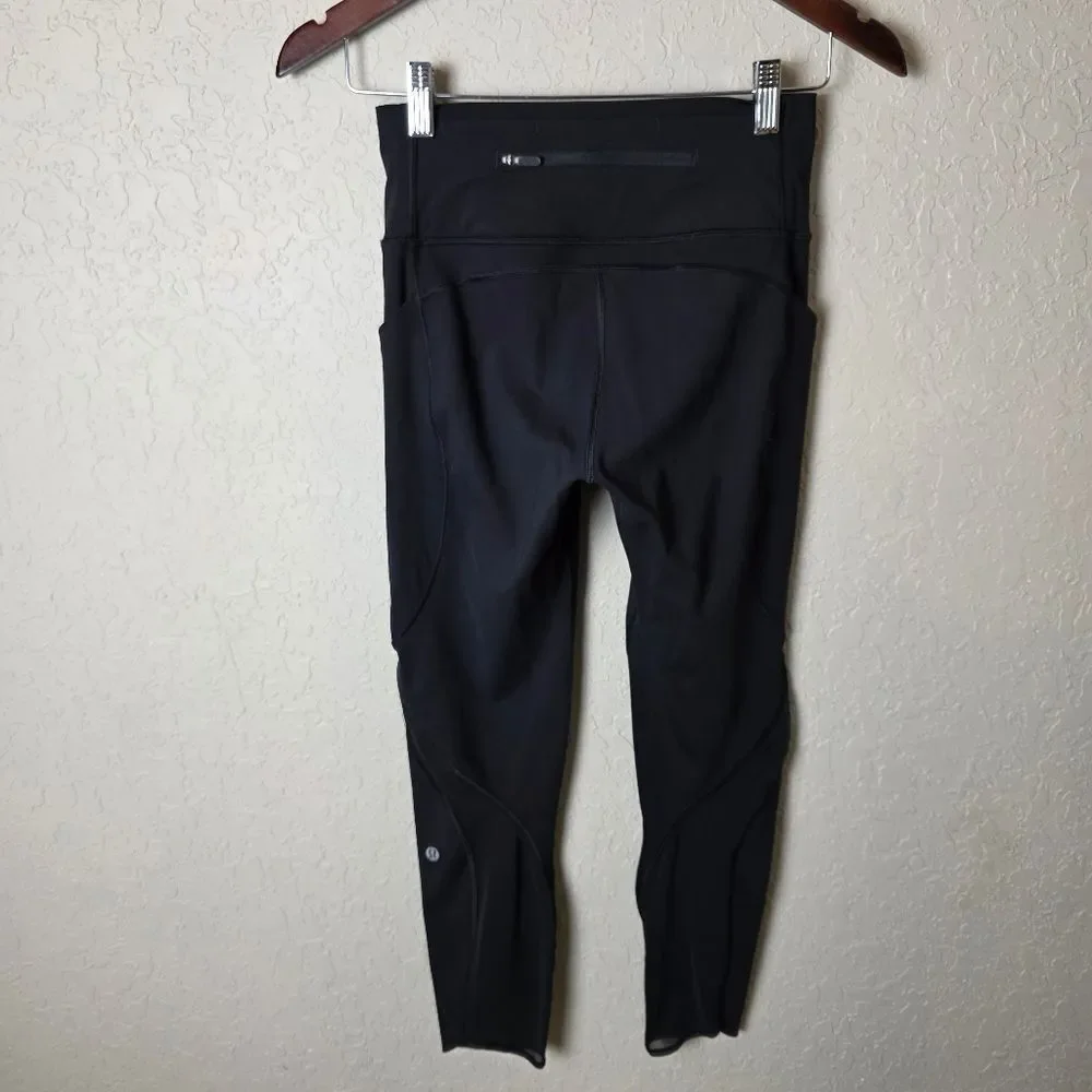 Lululemon Wunder Under High Rise Mesh Leg Panels Black Size 6